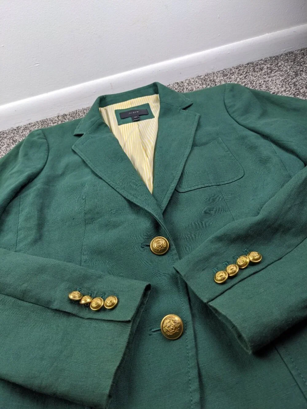 J Crew Blazer Jacket 100% Linen Gold Button Green Womens 12 12T Tall - Picture 3 of 14
